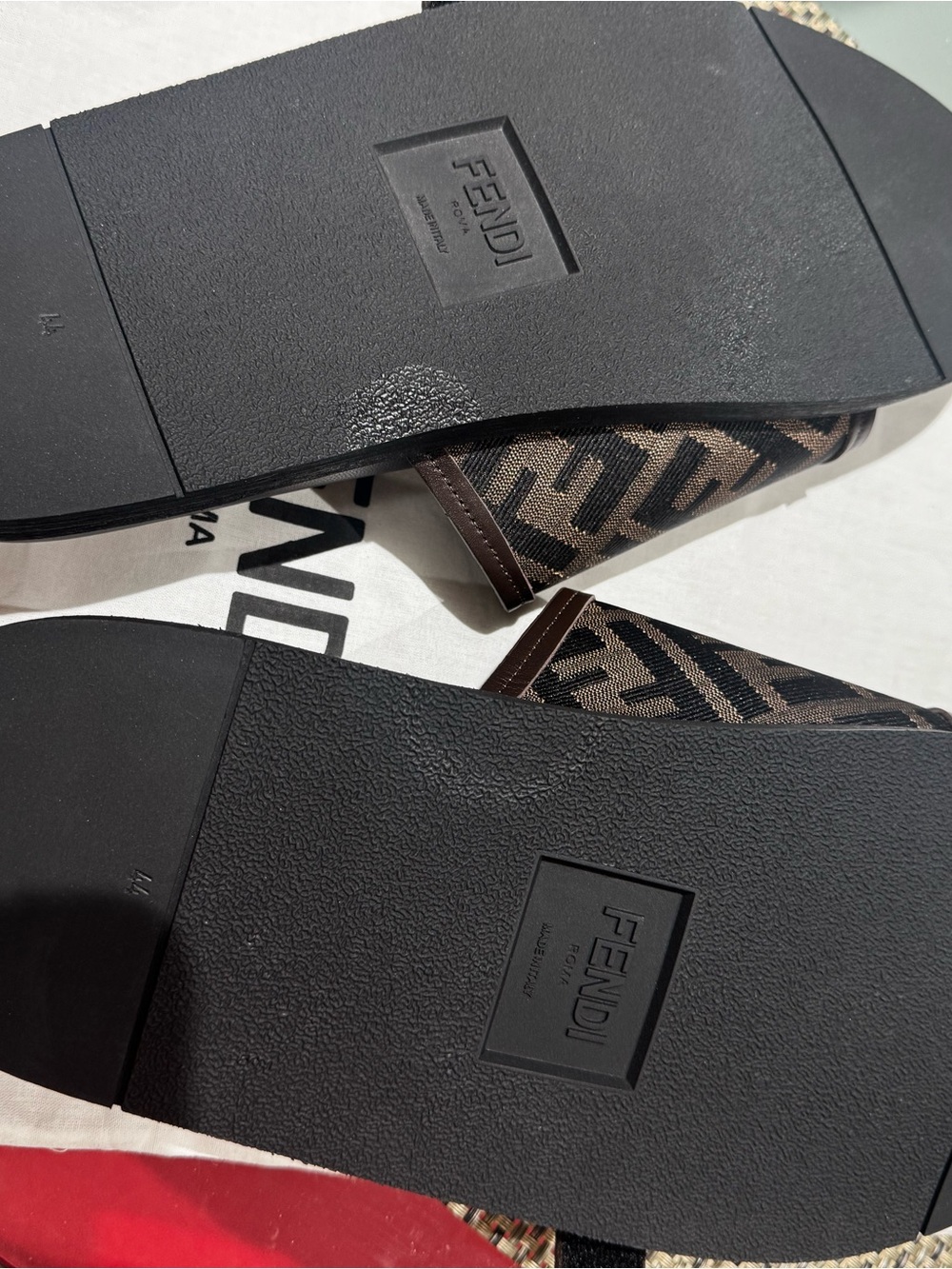 Fendi Men's Brown FF Logo Leather Slide Sandals - Picture 3 of 3